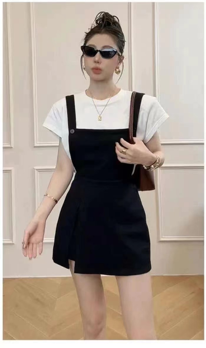 Women's Casual Two-Piece Overall Dress and T-Shirt Set - Image 4