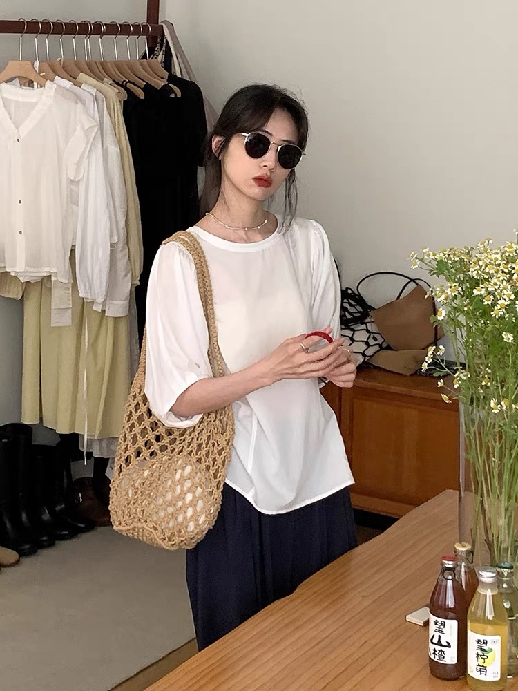 Summer Casual Versatile Puff Sleeve Back Detail Top - Image 3