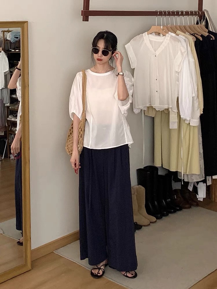 Summer Casual Versatile Puff Sleeve Back Detail Top