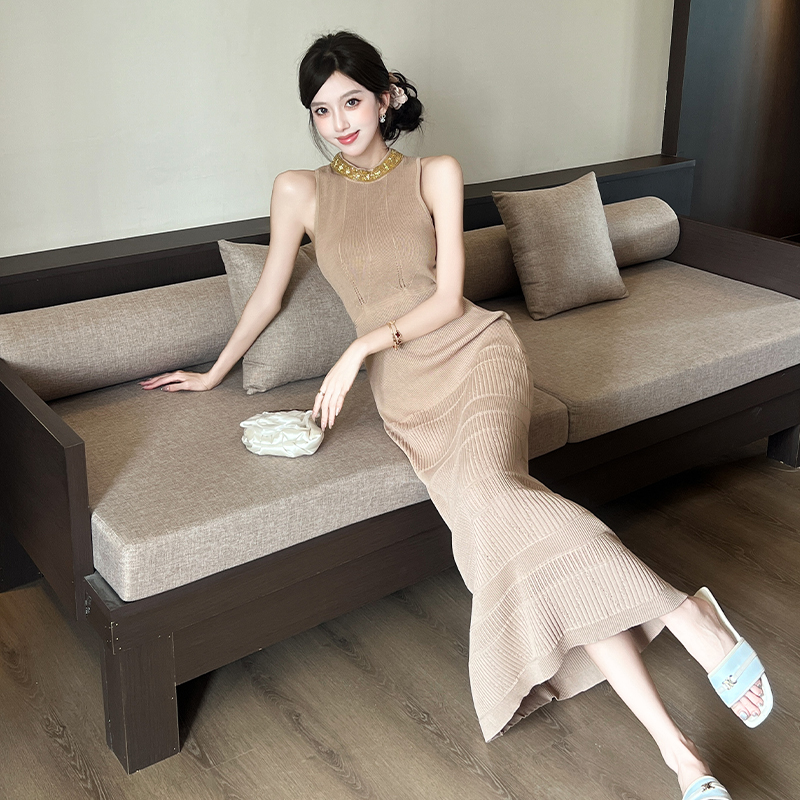 2025 Summer French Style Sequin Knit Bodycon Dress