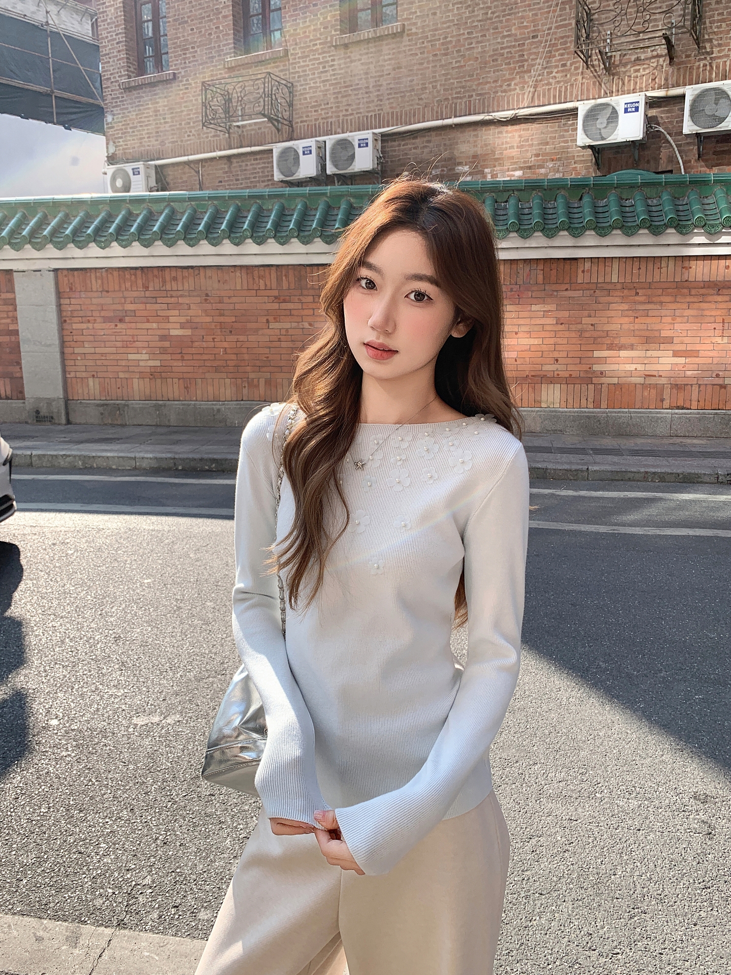 Korean Slim Fit 3D Flower Beaded Knit Sweater Women 2026 New Design Slimming Base Top - Image 4