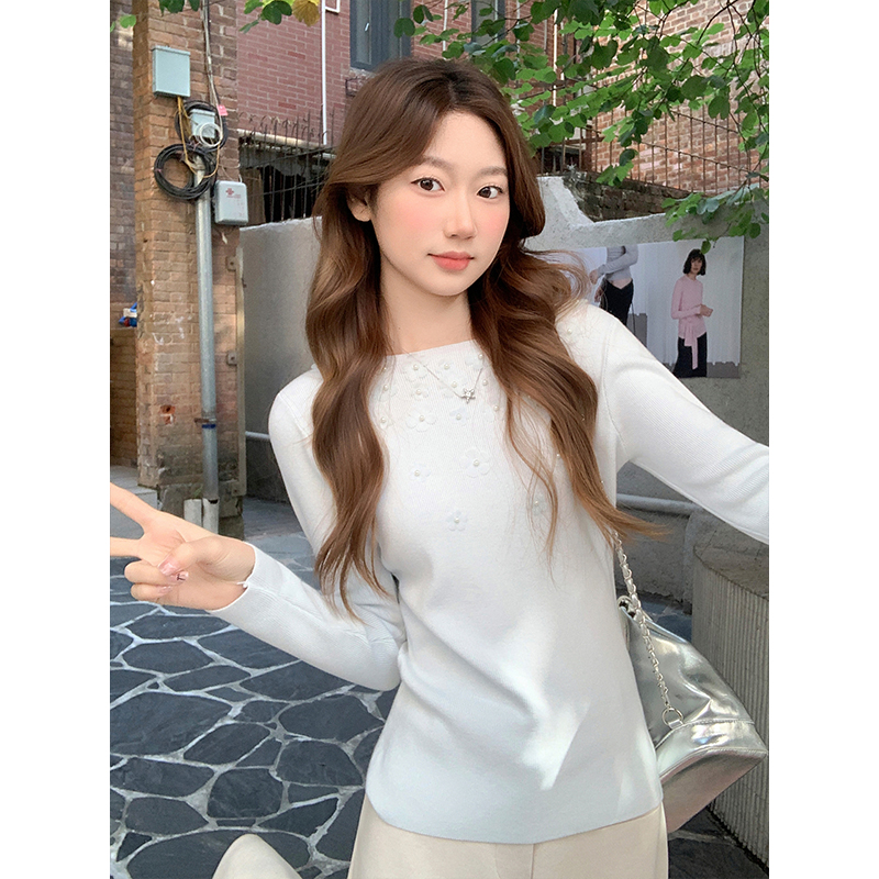 Korean Slim Fit 3D Flower Beaded Knit Sweater Women 2026 New Design Slimming Base Top - Image 5