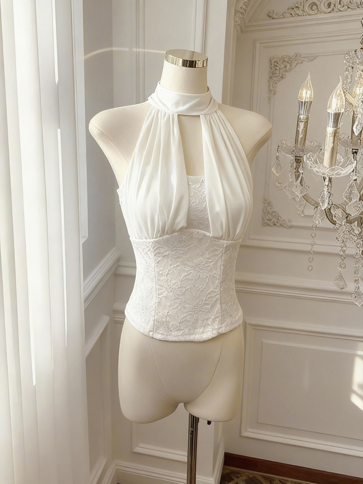 Women's Halter Mesh Spliced Slim Fit Cami Top - Image 3