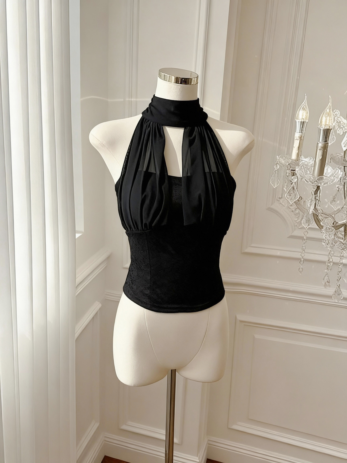 Women's Halter Mesh Spliced Slim Fit Cami Top - Image 4