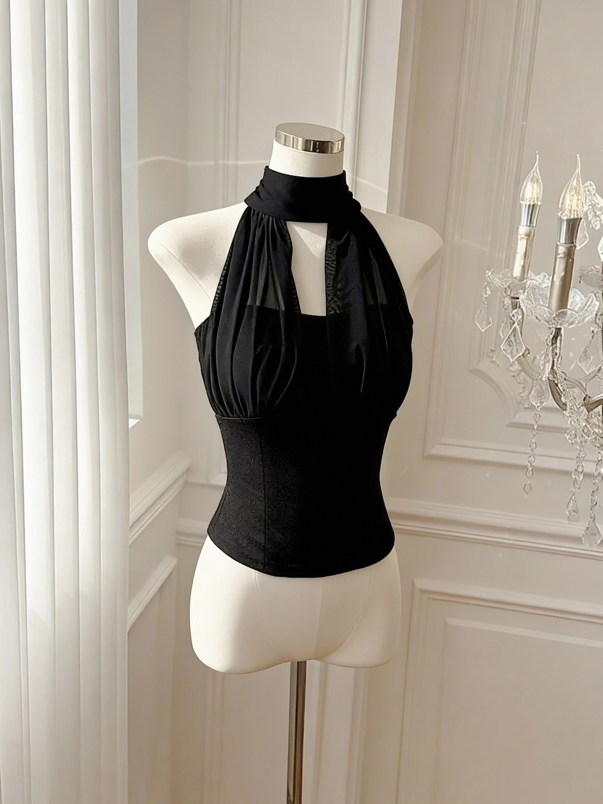 Women's Halter Mesh Spliced Slim Fit Cami Top - Image 2