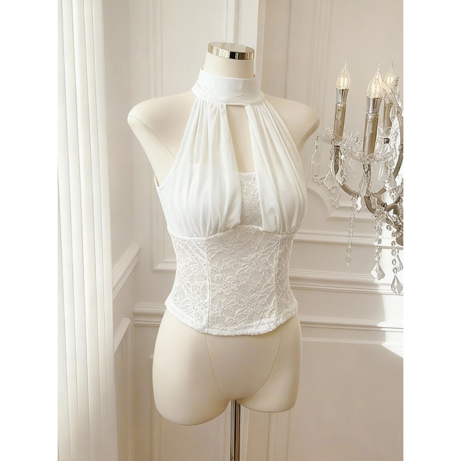 Women's Halter Mesh Spliced Slim Fit Cami Top - Image 5