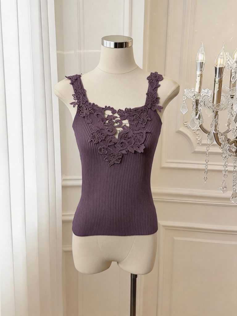 Women's Off-Shoulder Camisole Tank Top with Contrast Embroidery