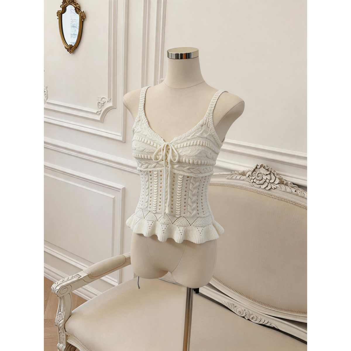 Women's V-Neck Openwork Knit Camisole Tank Top - Style a1e9a8 - Image 5