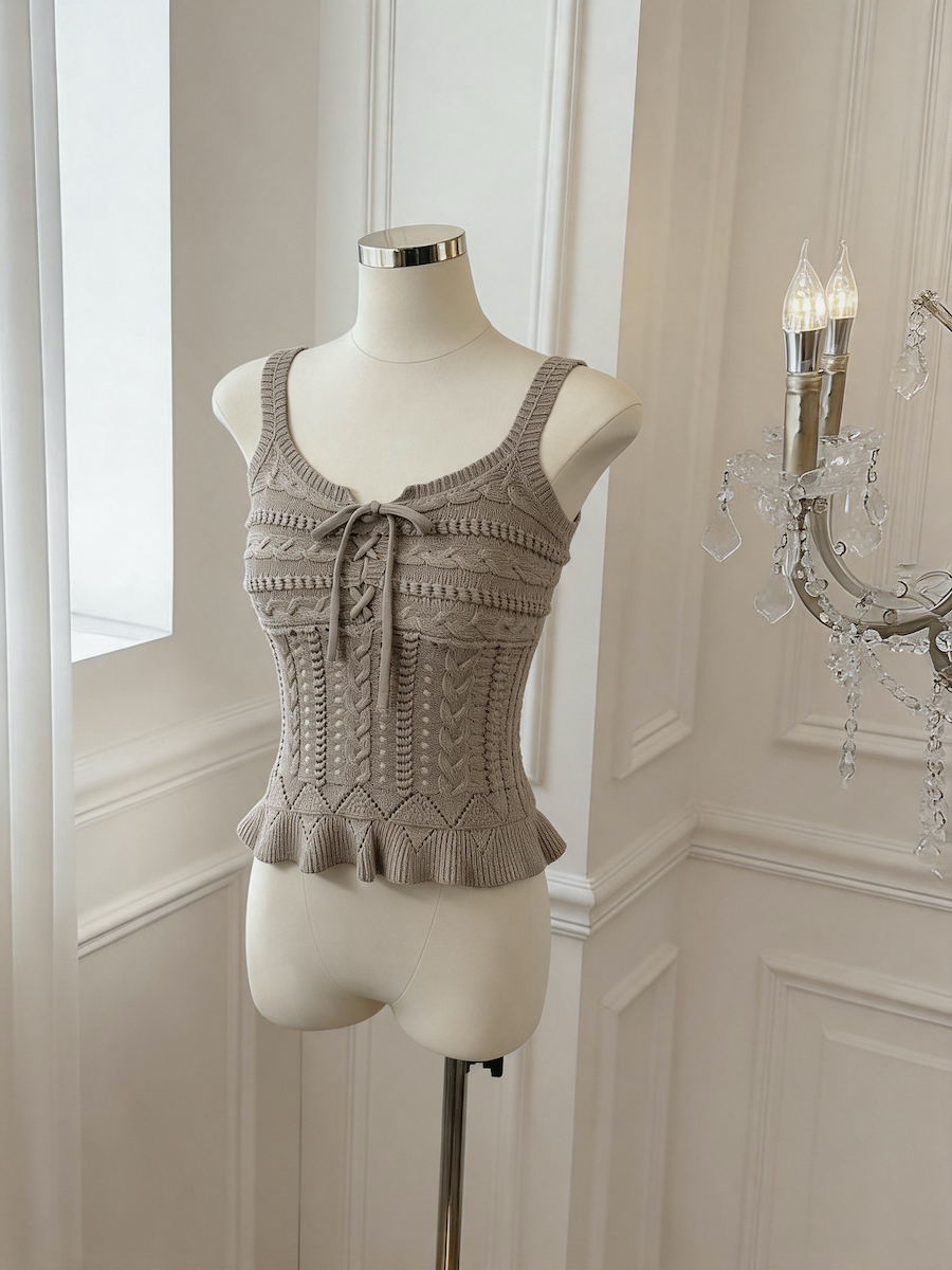 Women's V-Neck Openwork Knit Camisole Tank Top - Style a1e9a8 - Image 4