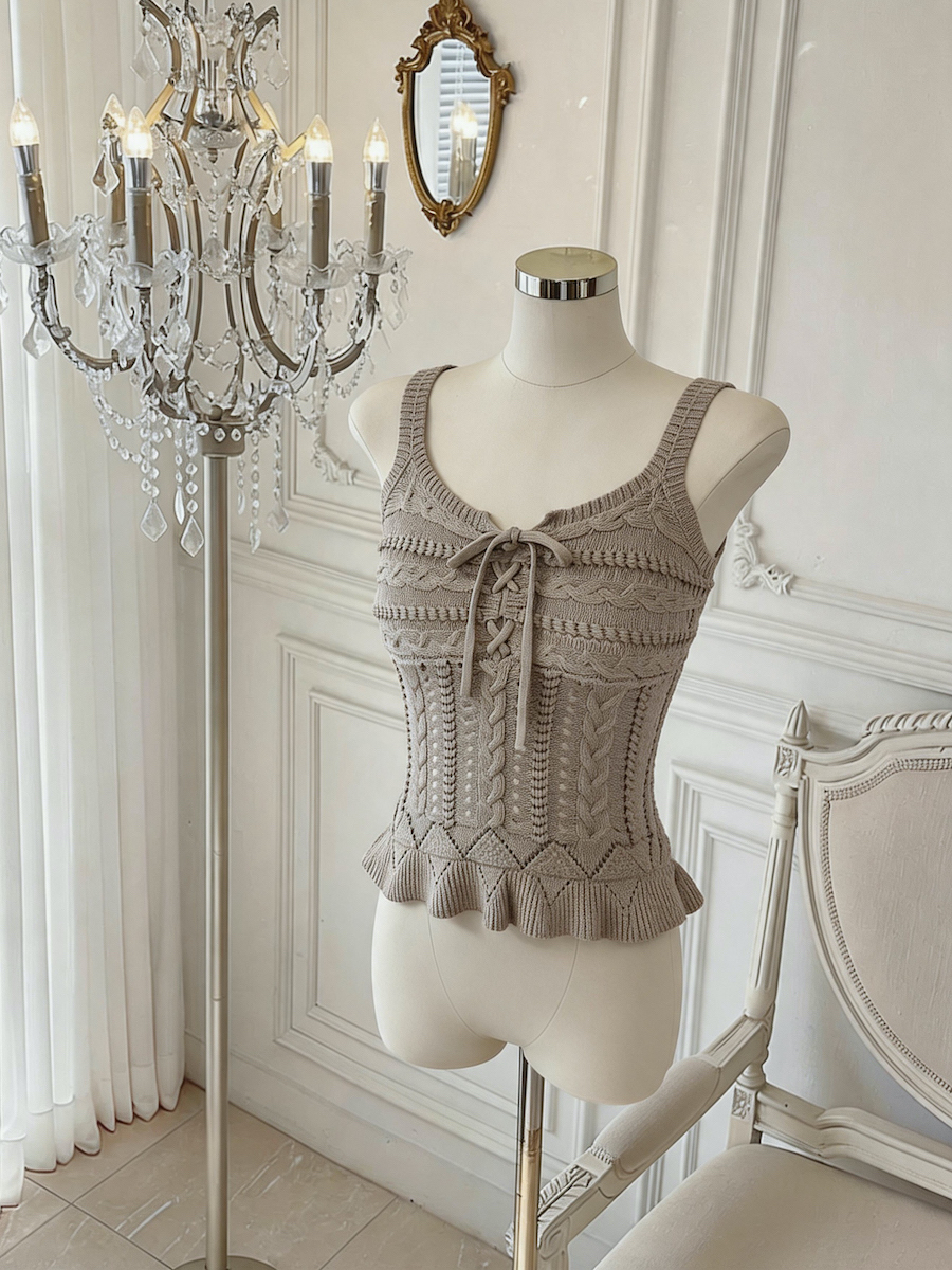 Women's V-Neck Openwork Knit Camisole Tank Top - Style a1e9a8 - Image 2