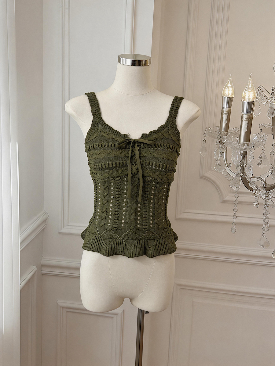 Women's V-Neck Openwork Knit Camisole Tank Top - Style a1e9a8 - Image 3