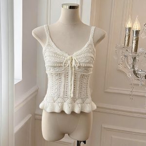 Women's V-Neck Openwork Knit Camisole Tank Top - Style a1e9a8