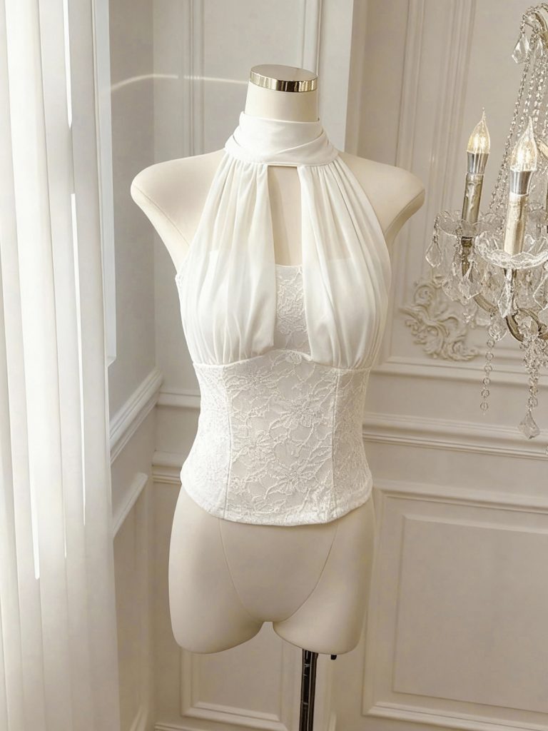 Women's Halter Mesh Spliced Slim Fit Cami Top