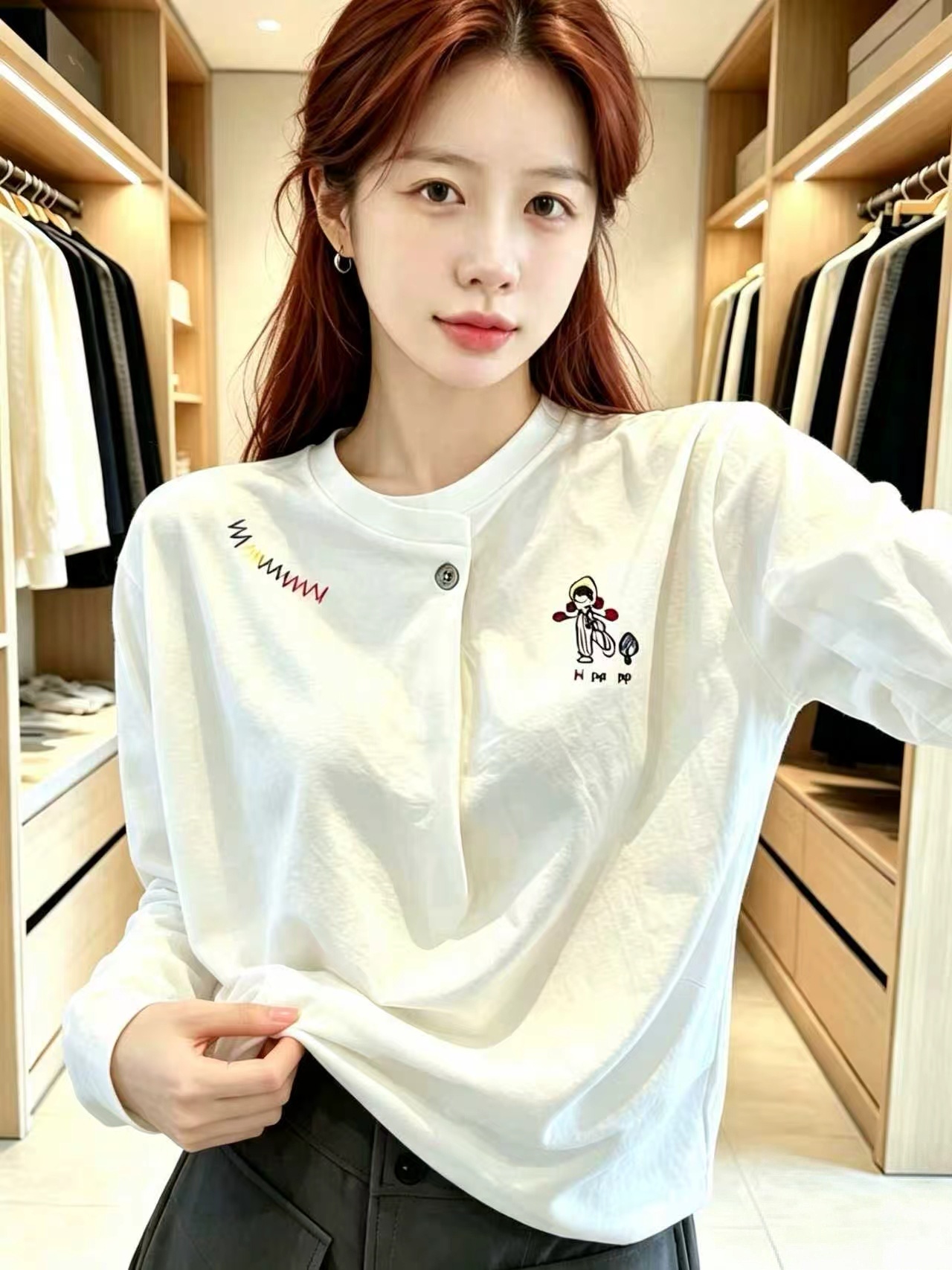 Women's White Rainbow Pony Long Sleeve T-Shirt 2026 Early Autumn Minimalist Top - Image 2