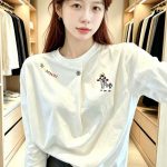 Women's White Rainbow Pony Long Sleeve T-Shirt 2026 Early Autumn Minimalist Top