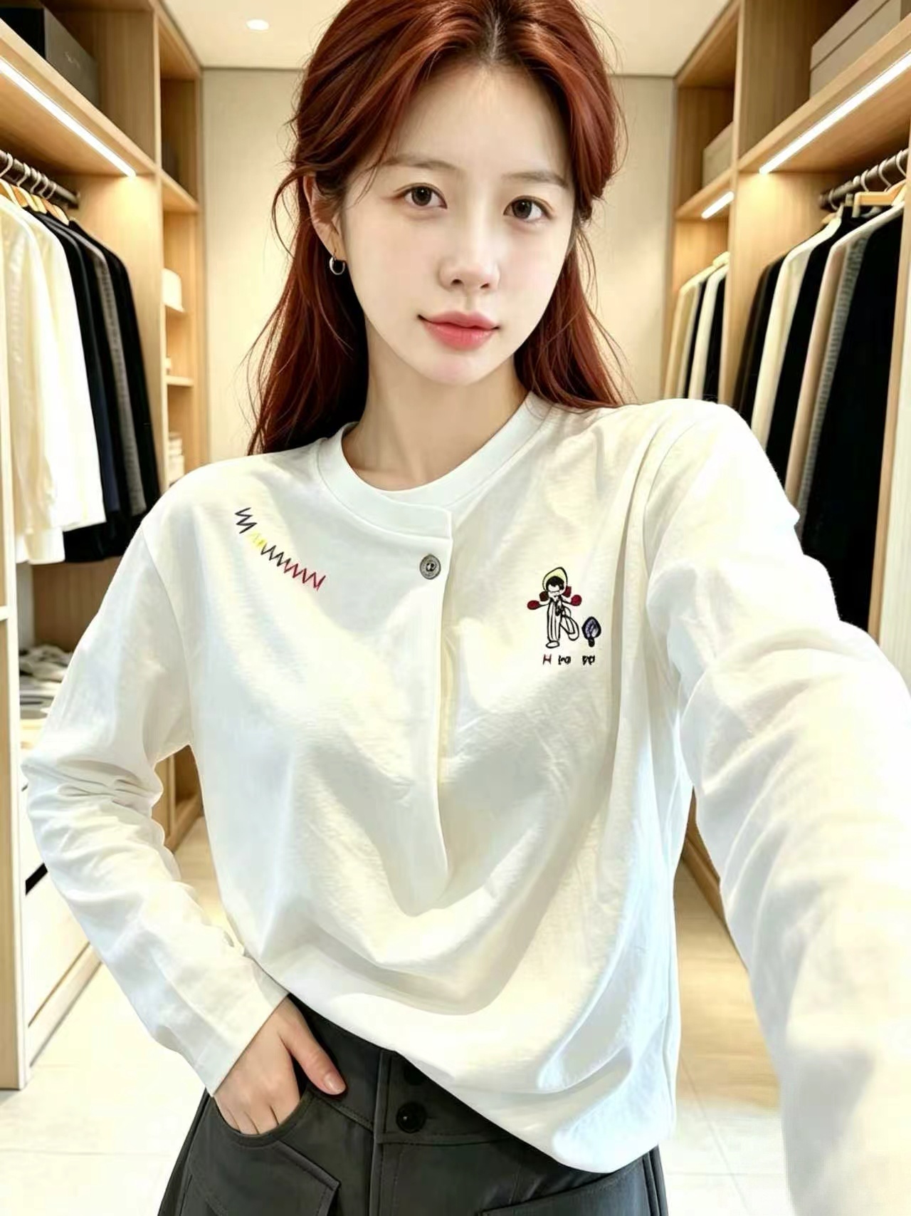 Women's White Rainbow Pony Long Sleeve T-Shirt 2026 Early Autumn Minimalist Top - Image 4