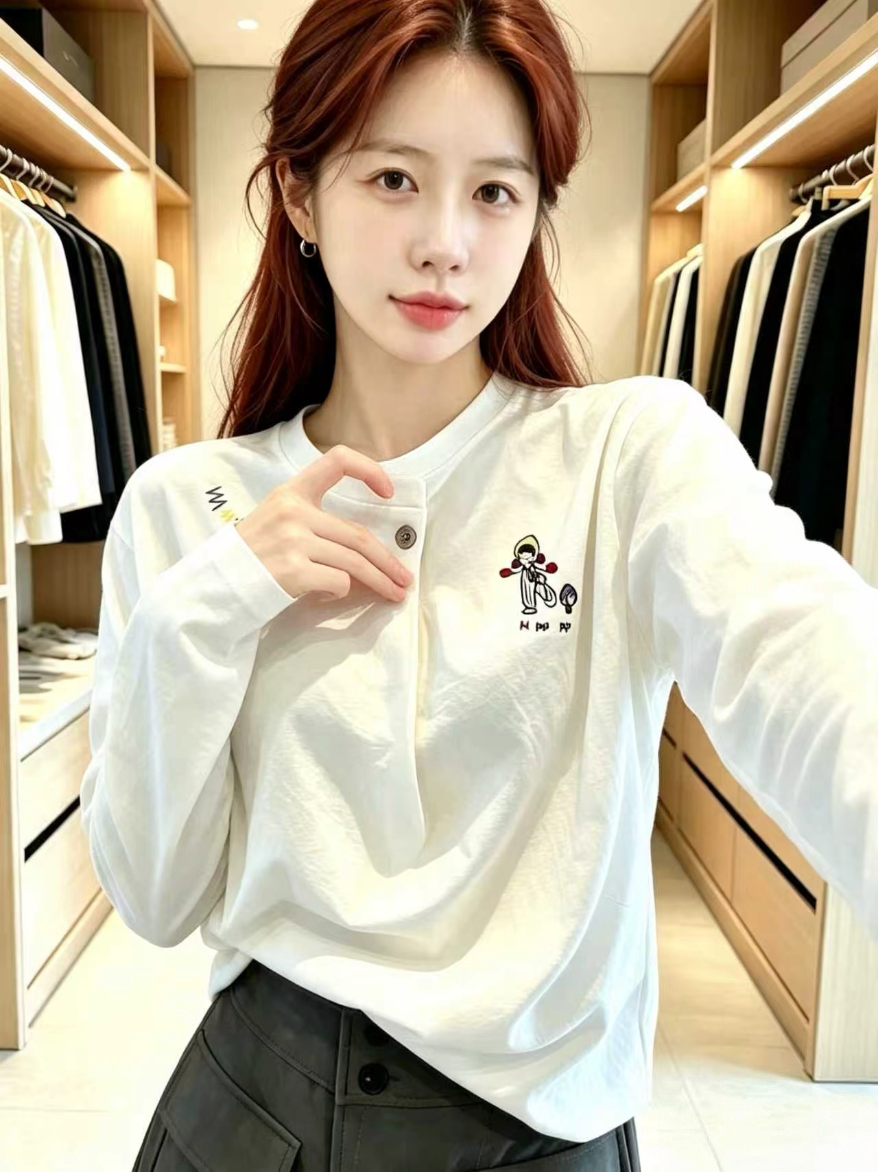 Women's White Rainbow Pony Long Sleeve T-Shirt 2026 Early Autumn Minimalist Top - Image 3