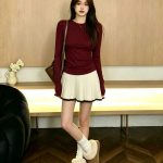 Korean Style Red Long Sleeve Dress for Women Fall 2026 New