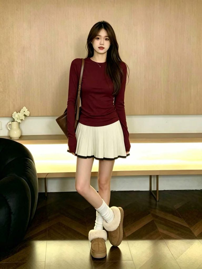 Korean Style Red Long Sleeve Dress for Women Fall 2026 New