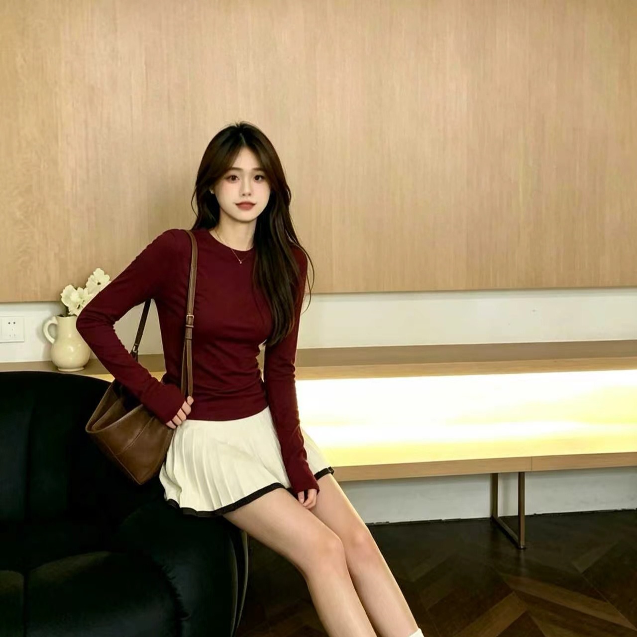 Korean Style Red Long Sleeve Dress for Women Fall 2026 New - Image 5